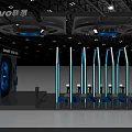 Lenovo Tech Exhibition Booth With Modern Blue Lighting And Displayed Devices