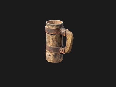 Old wooden cups, old objects 3d model