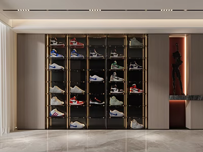 Modern Shoe Cabinet With Glass Doors Metal Frame And Lighting For Various Sneakers 3d model