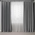 Elegant Gray Curtains With White Sheer Layer And Building View Through Window 3d model