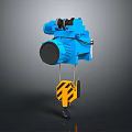 Blue Industrial Electric Hoist Lifting Device With Yellow Black Warning Stripes Hook