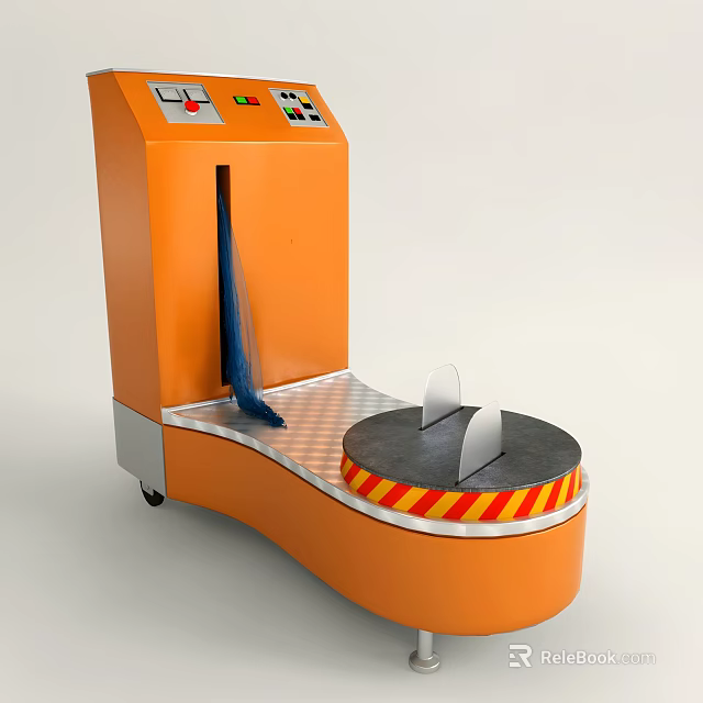 Orange Commercial Wrapping Equipment With Control Panel And Rotating Platform 3d model 