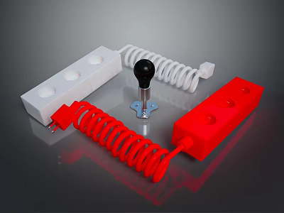 Computer Accessories With Red Coiled Cable White Plastic Blocks And Black Spherical Component 3d model