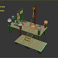 Wooden Platform Structure With Wooden Pillars Steps Beam And Rope
