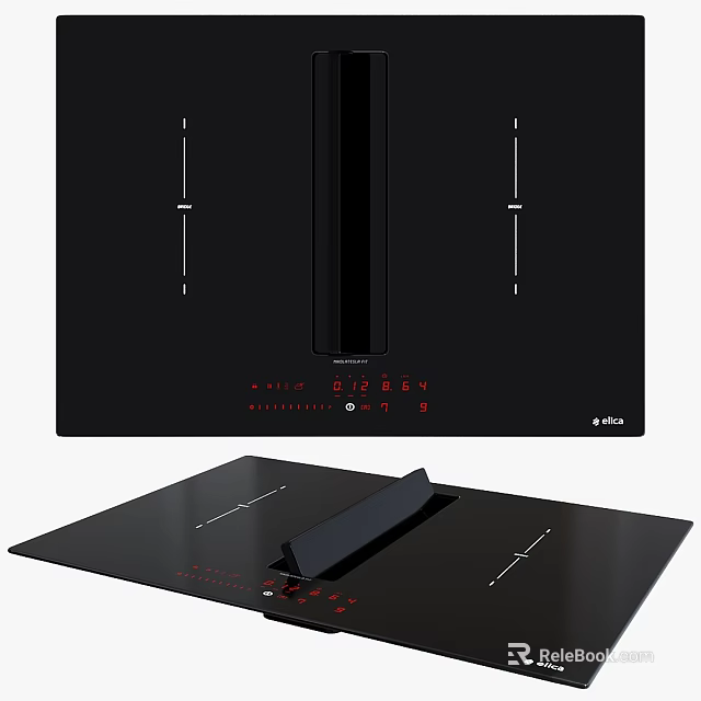 Black Glass Electric Cooktop Modern Touch Control Built-in Kitchen Hob With Red Indicators 3d model 