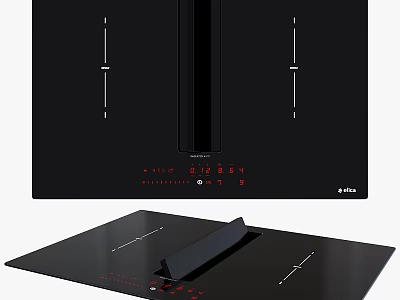 Black Glass Electric Cooktop Modern Touch Control Built-in Kitchen Hob With Red Indicators 3d model