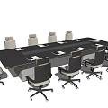Modern Black Rectangular Conference Table With Rolling Office Chairs And Documents 3d model