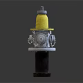 Detailed Yellow Fire Hydrant with Top Cap Base Chains and Valve Outlets