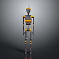 Mechanical Robot Character With Yellow Black Color Slender Limbs Antenna Head And Metallic Texture
