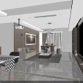 Modern Open Plan Living And Dining Room With Unique Lighting And Elegant Warm Interior Design