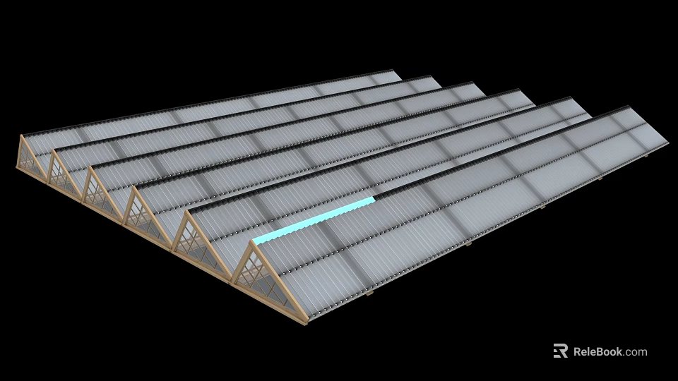 Industrial Factory Building With Metal Sloped Roofs And Skylight Strips 3d model 