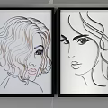 Stylish Female Line Art Portraits With Hairstyles Accessories And Wall Frames