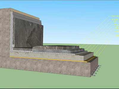 Building Components With Concrete Steps And Layered Wall Structural Details 3d model