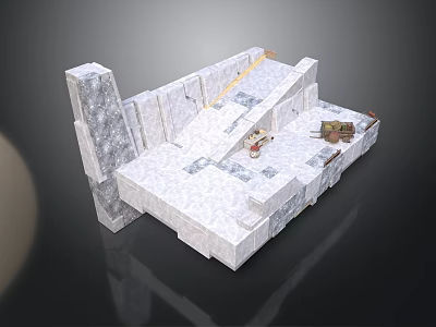 Contemporary White Textured Stone Architectural Structure With Steps And Platform Design 3d model