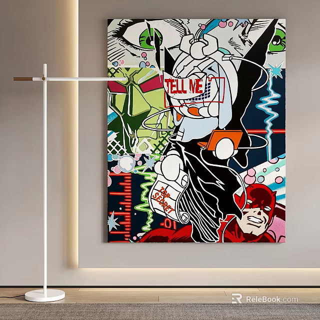 Modern Abstract Painting Featuring Bold Colors Dynamic Lines And Geometric Shapes 3d model 
