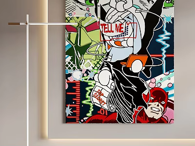 Modern Abstract Painting Featuring Bold Colors Dynamic Lines And Geometric Shapes 3d model