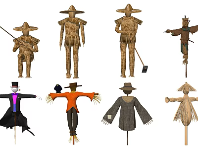 Various Scarecrow Designs Functioning As Agricultural Equipment For Farm Bird Deterrent 3d model