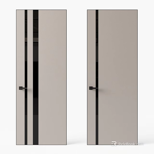 Modern Minimalist Sliding Doors With Light Colored Sleek Panels And Black Frames 3d model 