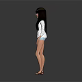 Human Female Character In Casual Outfit With Pink Top White Cardigan Blue Shorts And Sandals