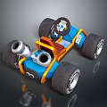 Blue and Orange Toy Go Kart With Large Wheels Orange Seat and Exhaust Pipes