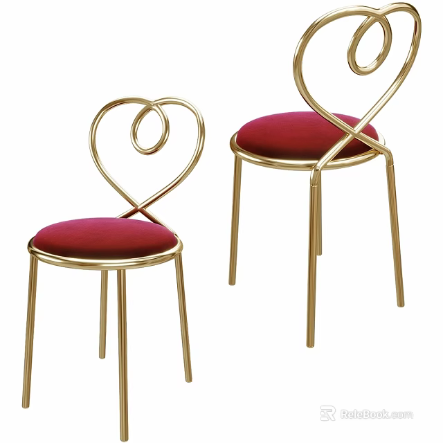 Stylish Heart Shaped Backrest Chairs With Golden Metal Frame And Red Velvet Seat 3d model 
