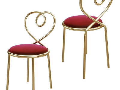Stylish Heart Shaped Backrest Chairs With Golden Metal Frame And Red Velvet Seat 3d model