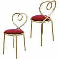 Stylish Heart Shaped Backrest Chairs With Golden Metal Frame And Red Velvet Seat