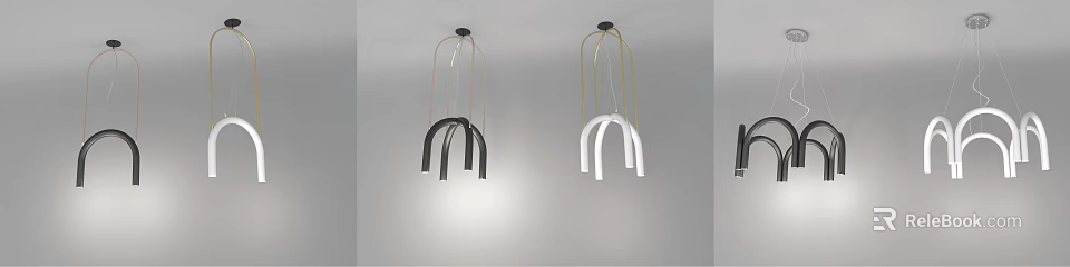 Two Unique Shaped Pendant Lights In Black And White With Metal Frames And Modern Design 3d model 