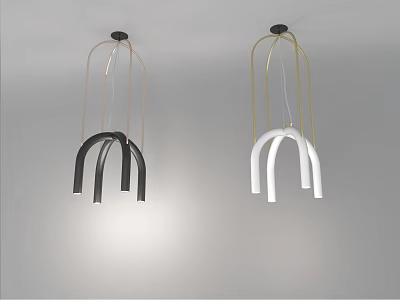 Two Unique Shaped Pendant Lights In Black And White With Metal Frames And Modern Design 3d model