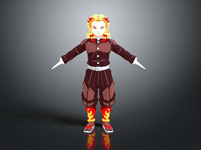 Fantasy Character With Flame Hair Brown Outfit And Fire Creature Elements 3d model
