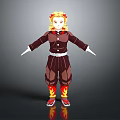 Fantasy Character With Flame Hair Brown Outfit And Fire Creature Elements