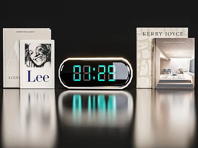 Decorative Ornament Set With Digital Clock Showing Time And Books For Tabletop 3d model