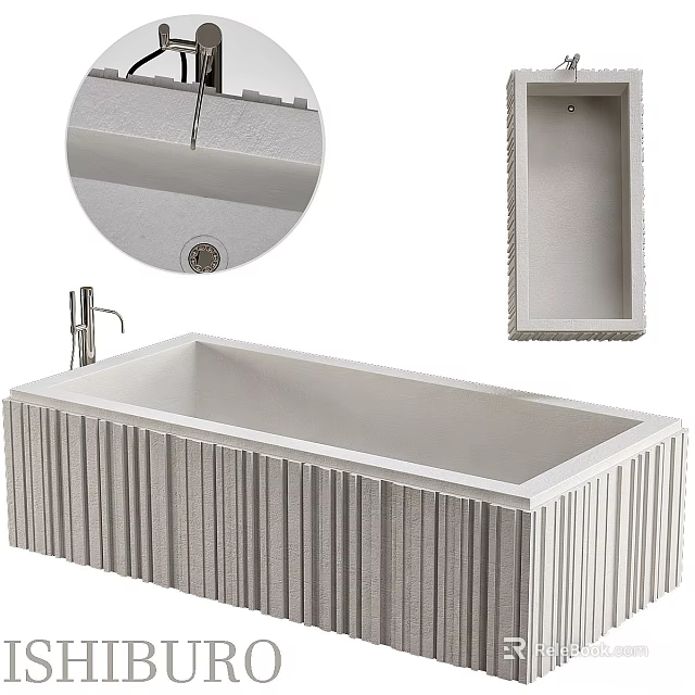 Modern Freestanding Bathtub With Vertical Textured Exterior And Drain Design 3d model 