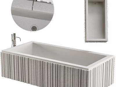 Modern Freestanding Bathtub With Vertical Textured Exterior And Drain Design 3d model