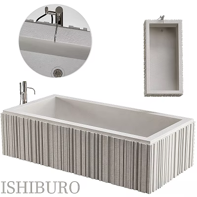 Modern Freestanding Bathtub With Vertical Textured Exterior And Drain Design 3d model