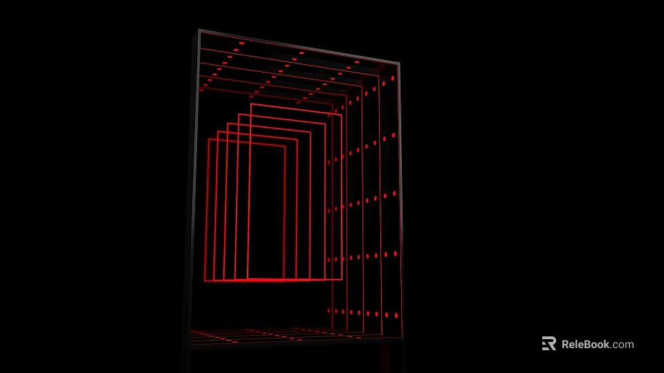 Red Line 3D Frame Structure With Nested Rectangles On Black Background 3d model 