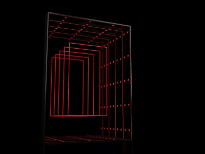 Red Line 3D Frame Structure With Nested Rectangles On Black Background 3d model