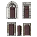 Various Classic Entry Doors With Decorative Frames Arch Shapes And Brick Wall Designs 3d model