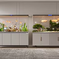 Two Modern Aquariums on White Cabinet Featuring Fish and Aquatic Plants