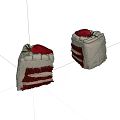 Two Slices of Red Velvet Cake with Creamy Layers and Fresh Strawberry Topping