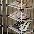 Modern Multilayer Metal Shoe Rack With Organized Shoes Storage And Decorative Flowers