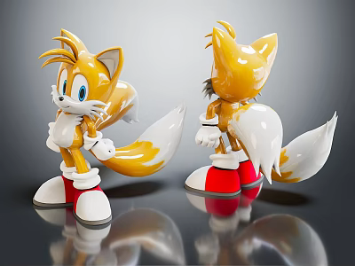 Yellow Fox Toy Two Angles With Orange White Fur Red Shoes White Gloves Big Tail 3d model
