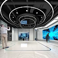 Futuristic High Tech Control Room With Large Interactive Screens Mechanical Ceiling And Staff Operating Panels 3d model