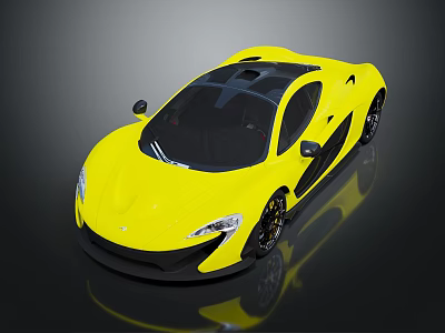 Yellow Supercar Sleek Aerodynamic Design With Black Roof And Black Wheels 3d model