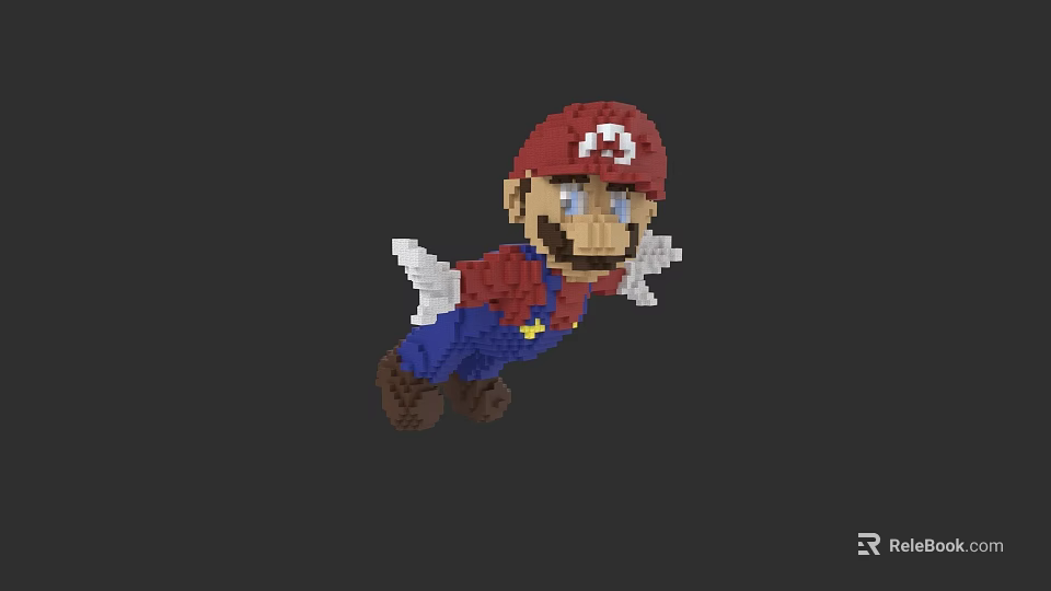 Super Mario Pixel Art Character With Red Hat White Wings Blue Overalls And Yellow Star 3d model 