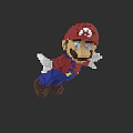 Super Mario Pixel Art Character With Red Hat White Wings Blue Overalls And Yellow Star