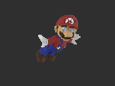 Super Mario Pixel Art Character With Red Hat White Wings Blue Overalls And Yellow Star 3d model