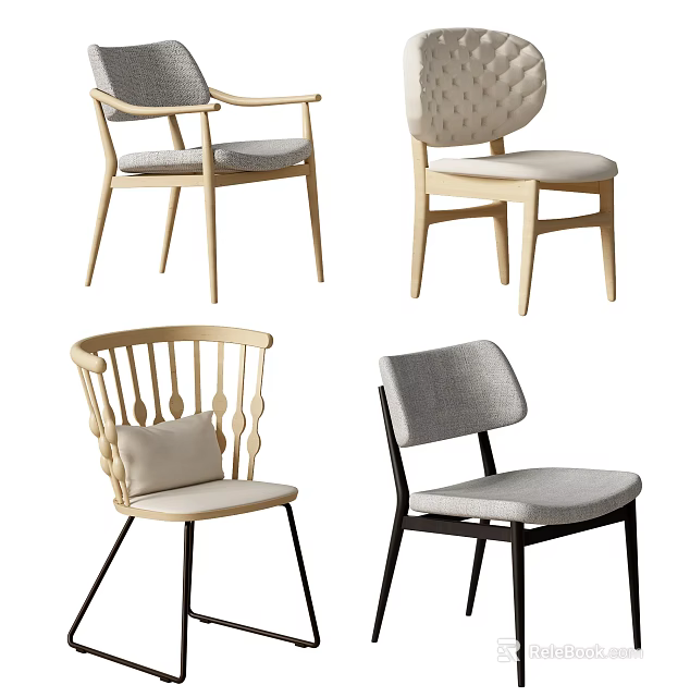 Various Design Dining Chairs With Wooden Frames Woven Backs And Comfortable Fabric Seats 3d model 