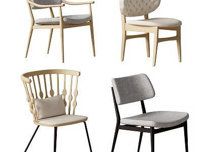 Various Design Dining Chairs With Wooden Frames Woven Backs And Comfortable Fabric Seats 3d model