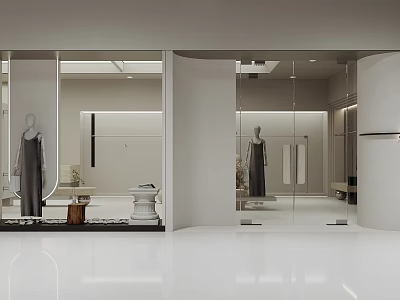 Modern Clothing Store Interior With Glass Windows Mannequins And Fashion Displays 3d model